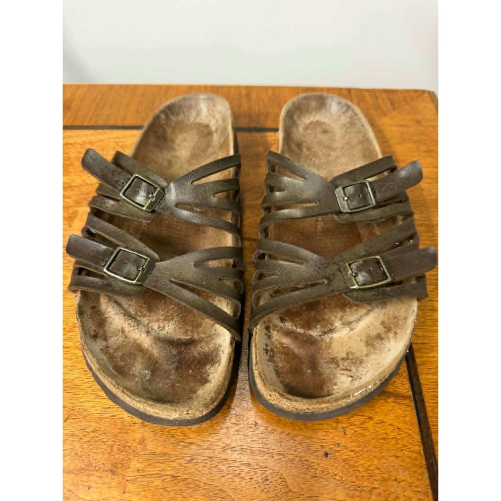 Birkenstock Womens 39 Granola Brown Multi Strap Buckle Slide Sandals  L8